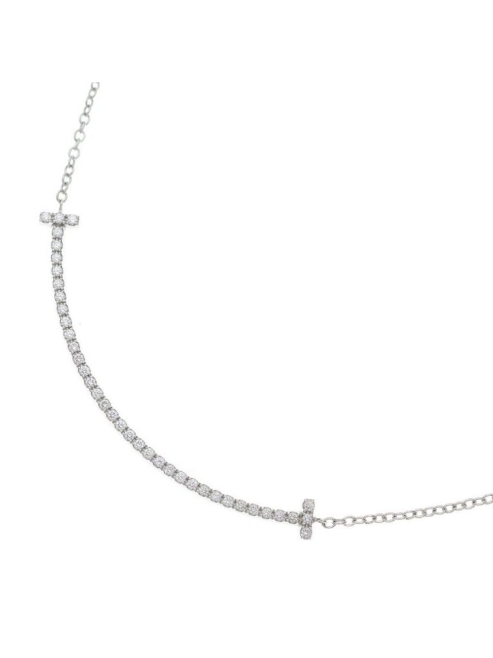 Tiffany & Co T Smile Small Diamond Necklace 18k White Gold